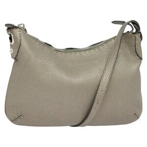 Authentic FENDI Celeria Shoulder Bag Leather Gray Silver